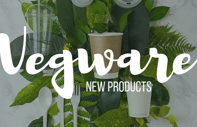 Vegware cutlery and cups with fern leaves under the words Close the Loop