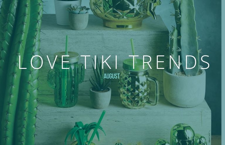 cacti and drink cups under the words love tiki trends